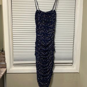 Navy blue flower print, large size dress